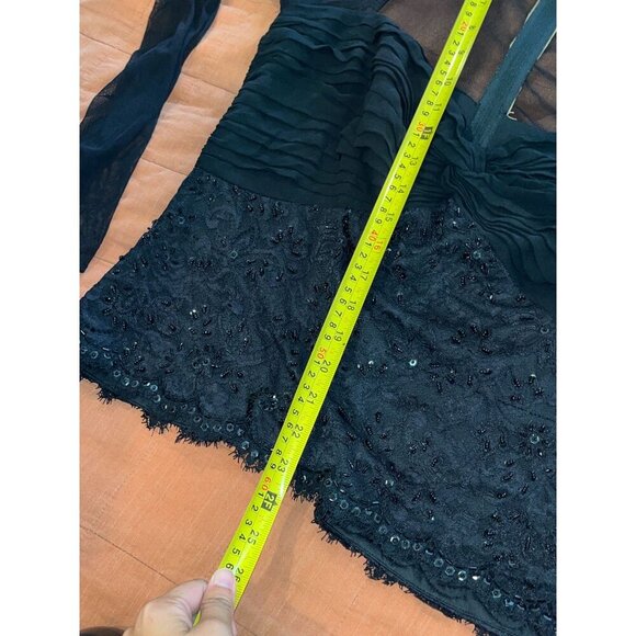 Tadashi Shoji Black Sheer Long Sleeve Top With Sequin Embellishments Size 14 WOm - Picture 6 of 7